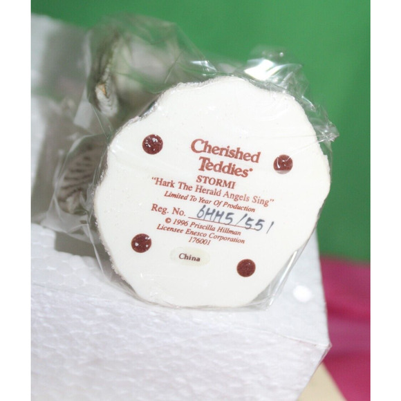 Enesco Cherished Teddies Figurine Stormi Hark The Herald Angels Sing 1996 In Box - Picture 9 of 14